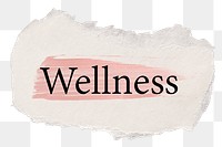 Wellness png word sticker typography, torn paper transparent background