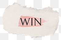 Win png word sticker typography, torn paper transparent background