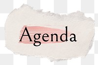 Agenda png ripped paper word sticker typography, transparent background