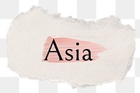 Asia png ripped paper word sticker typography, transparent background