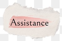 Assistance png ripped paper word sticker typography, transparent background