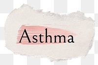 Asthma png ripped paper word sticker typography, transparent background