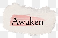 Awaken png ripped paper word sticker typography, transparent background