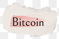 Bitcoin png ripped paper word sticker typography, transparent background