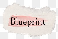 Blueprint png ripped paper word sticker typography, transparent background