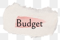 Budget png ripped paper word sticker typography, transparent background