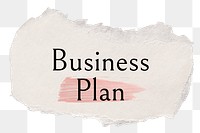 Business plan png ripped paper word sticker typography, transparent background