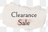 Clearance sale png ripped paper word sticker typography, transparent background