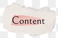 Content png ripped paper word sticker typography, transparent background