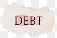 Debt png ripped paper word sticker typography, transparent background