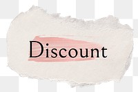 Discount png ripped paper word sticker typography, transparent background