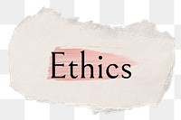 Ethics png ripped paper word sticker typography, transparent background