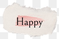 Happy png word sticker typography, torn paper transparent background