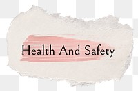 Health and safety png word sticker typography, torn paper transparent background