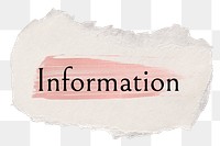 Information png word sticker typography, torn paper transparent background