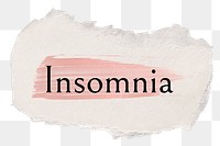 Insomnia png word sticker typography, torn paper transparent background