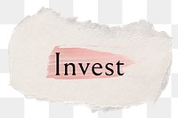 Invest png word sticker typography, torn paper transparent background