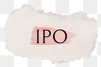 IPO png word sticker typography, torn paper transparent background