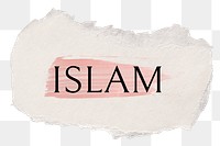 Islam png word sticker typography, torn paper transparent background