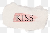 Kiss png word sticker typography, torn paper transparent background