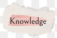 Knowledge png word sticker typography, torn paper transparent background