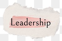 Leadership png word sticker typography, torn paper transparent background