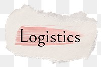 Logistics png word sticker typography, torn paper transparent background