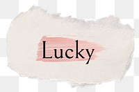 Lucky png word sticker typography, torn paper transparent background