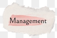 Management png word sticker typography, torn paper transparent background