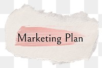 Marketing plan png word sticker typography, torn paper transparent background