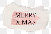 Merry X'mas png word sticker typography, torn paper transparent background