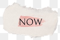 Now png word sticker typography, torn paper transparent background