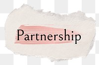 Partnership png word sticker typography, torn paper transparent background