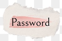 Password png word sticker typography, torn paper transparent background