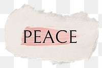 Peace png word sticker typography, torn paper transparent background