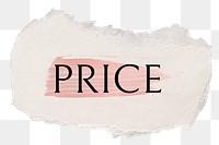 Price png word sticker typography, torn paper transparent background