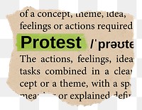 Protest png word sticker, torn paper dictionary, transparent background