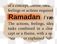 Ramadan png word sticker, torn paper dictionary, transparent background