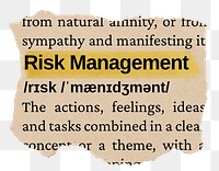 Risk management png word sticker, torn paper dictionary, transparent background