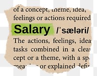 Salary png word sticker, torn paper dictionary, transparent background