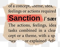 Sanction png word sticker, torn paper dictionary, transparent background