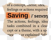 Saving png word sticker, torn paper dictionary, transparent background