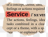 Service png word sticker, torn paper dictionary, transparent background