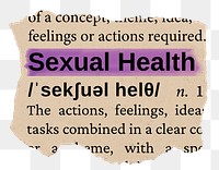 Sexual health png word sticker, torn paper dictionary, transparent background