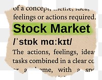 Stock market png word sticker, torn paper dictionary, transparent background