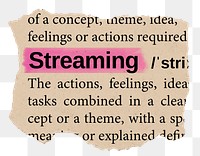 Streaming png word sticker, torn paper dictionary, transparent background