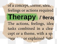 Therapy png word sticker, torn paper dictionary, transparent background