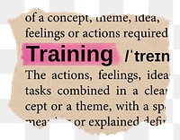 Training png word sticker, torn paper dictionary, transparent background