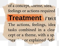 Treatment png word sticker, torn paper dictionary, transparent background