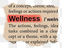 Wellness png word sticker, torn paper dictionary, transparent background